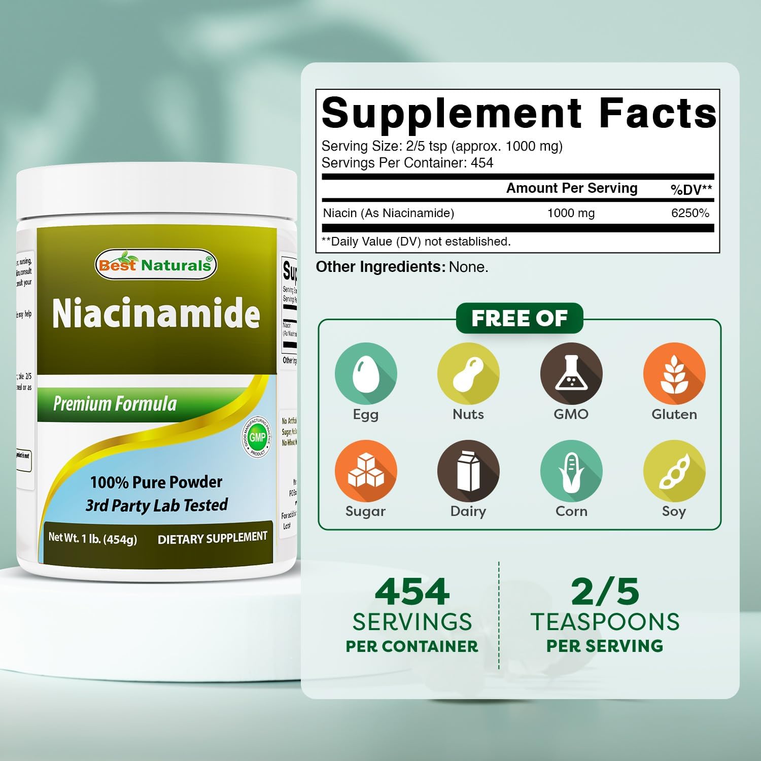 Best Naturals Niacinamide (Vitamin B3) Pure Powder 1 Pound - Image 2