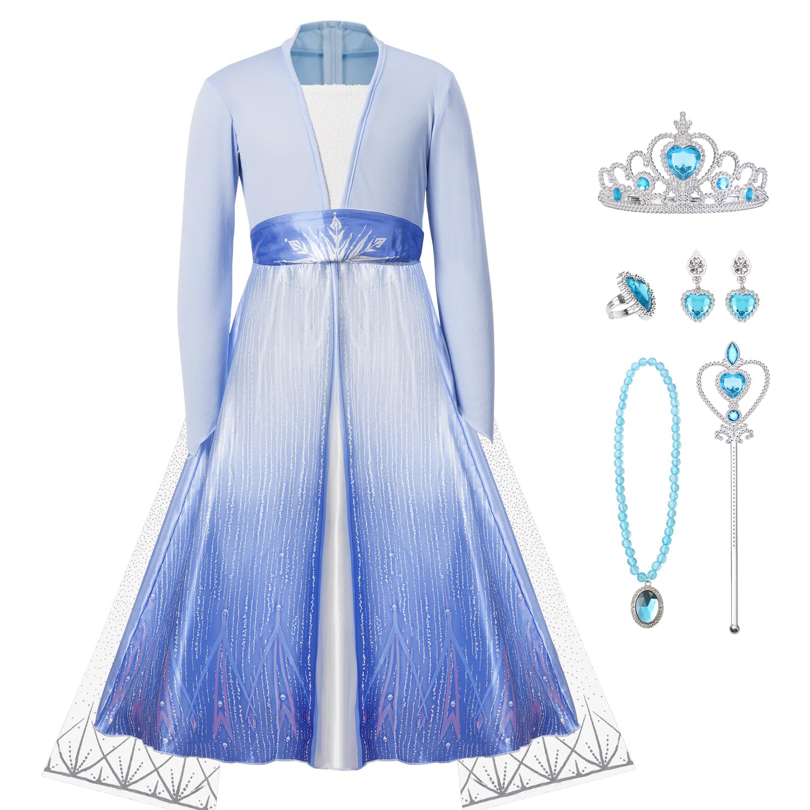 AUYAO Kostüme für Kinder Mädchen Kleid 6-teiliges Set Kleid Kinder mit Krone Diadem Zauberstab Girls Princess Dress Costume für Weihnachten Verkleidung Karneval Halloween Geburtstag Party (100~150cm)