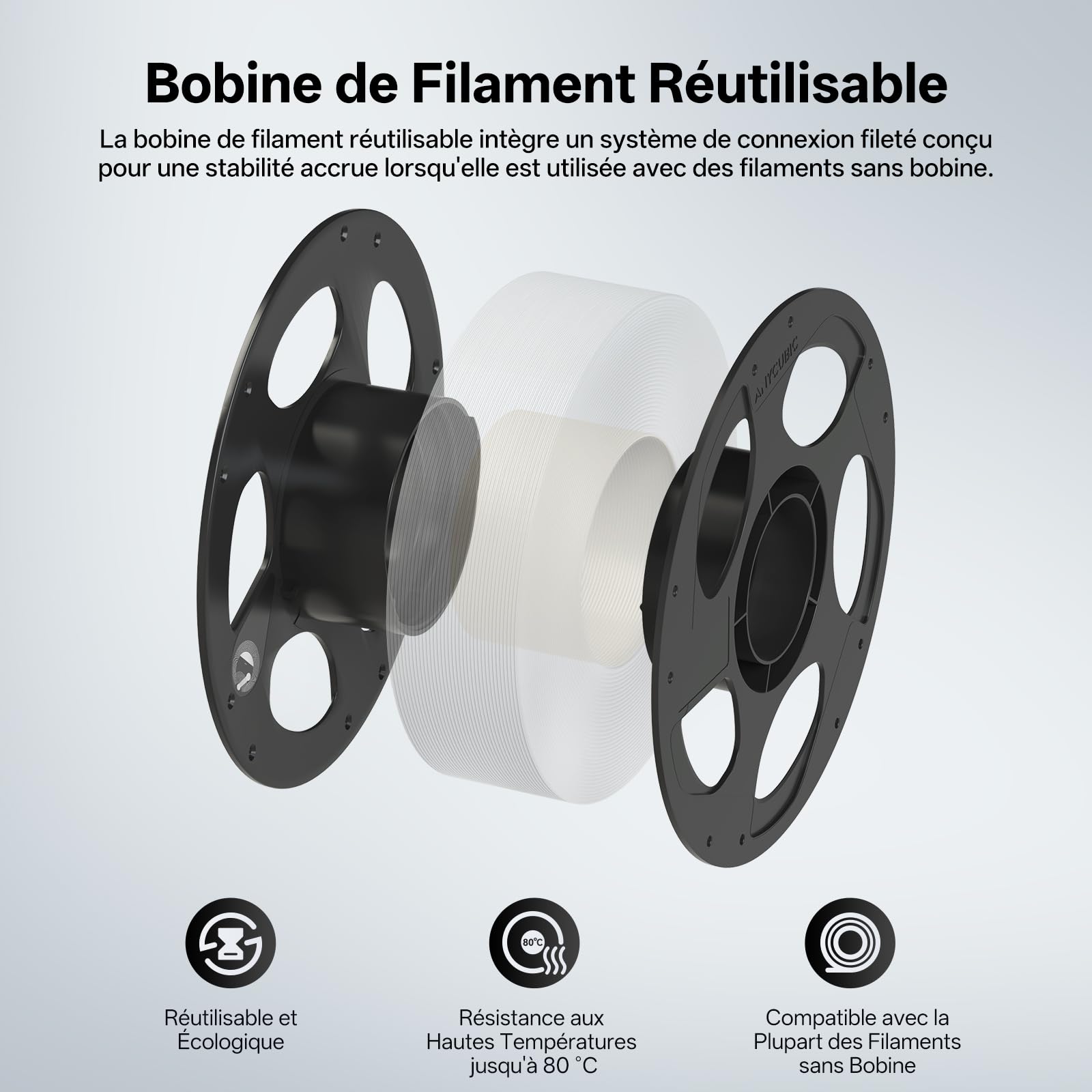 Anycubic PC Filament 3D avec bobine amovible, 1,75 mm, pour imprimantes 3D, 1 kg, noir