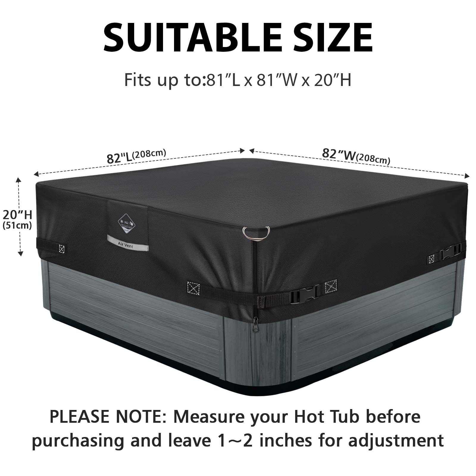 MINC 86x86 Inch Hot Tub Cover – Heavy Duty 600D Waterproof Protector For Square Spas