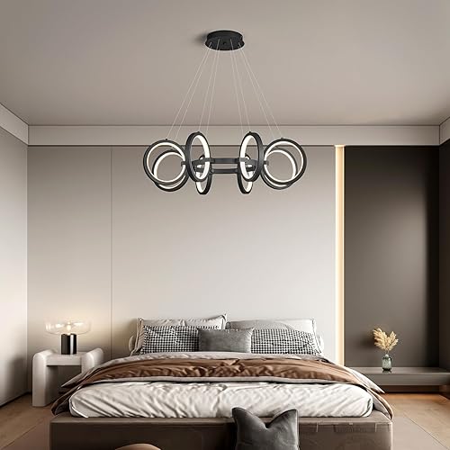 Miniatura 2 de FDPBY Moderno candelabro LED regulable redondo, lámparas colgantes de 8 anillos, lámparas colgantes ajustables para cocina, isla, sala de estar,