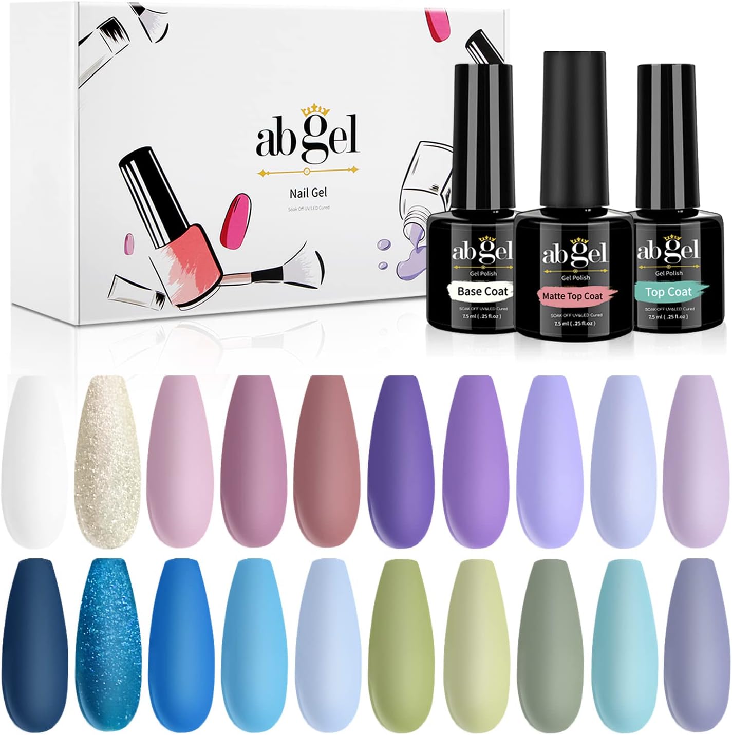 ab gel Gel Nail Polish Kit, 20Pcs Blue Purple Glitter Nail Gel Polish