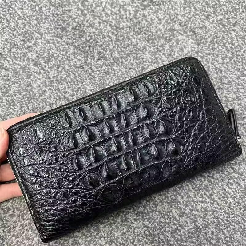 Authentic Alligator Leather Male Clutch Purse Men Classic Black Long ZIP Wallet Genuine Crocodile Skin Male Large Card Holders3