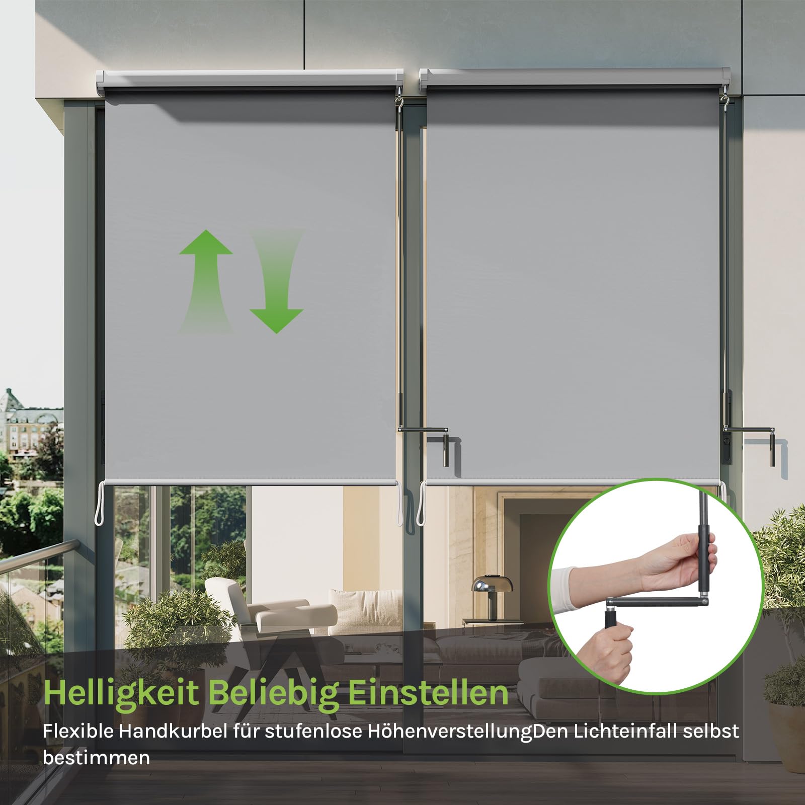 WOLTU Senkrechtmarkise Balkonmarkise Vertikalmarkise mit Handkurbel und Markisenkassette für Terrasse Balkon, UV-beständig Sonnenschutz Windschutz und Sichtschutz, Grau 100x140 cm
