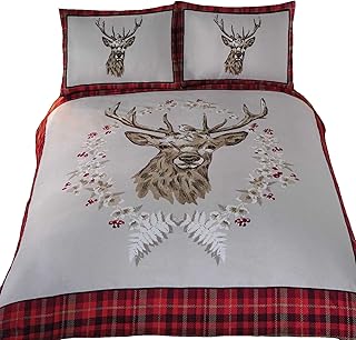 Rapport Home Rapport Stag Angus Red Double Duvet Cover Set Bed Linen, Cotton, Multicolour