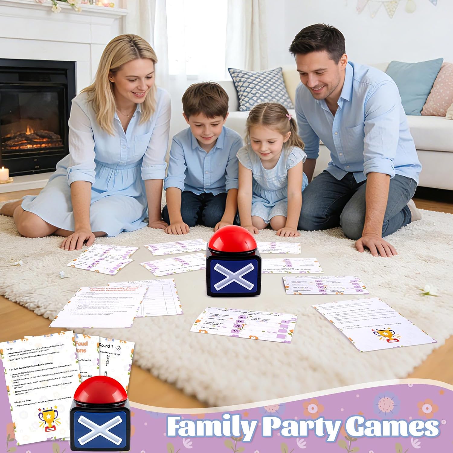 Spring Friendly Feud Game with 2 Answer Buzzers, Fun Family Spring Party Games for Adults Teens Feud Card Trivia Quiz Activities for Holiday Party Family Office Group Team Building