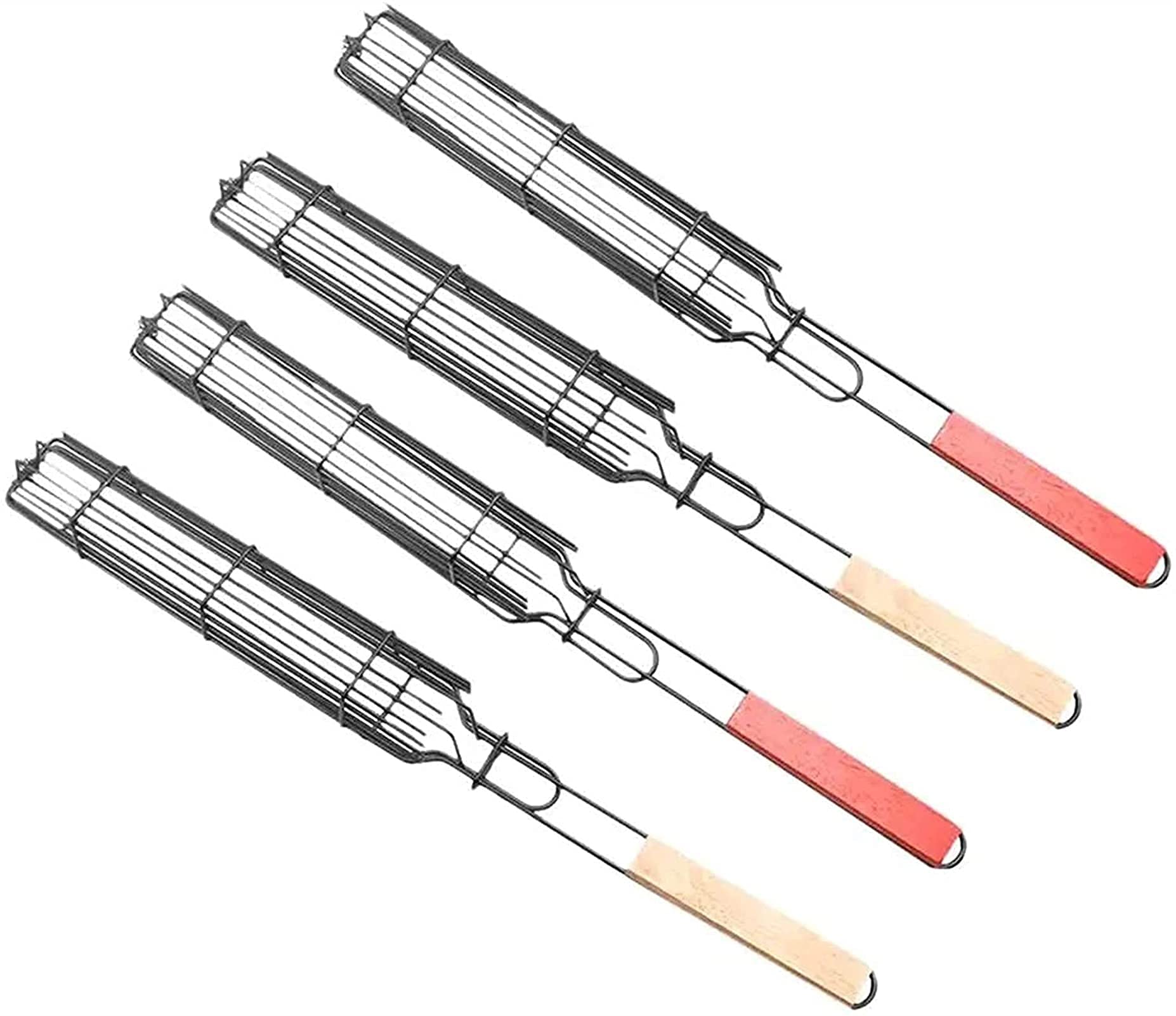 Cesto per Barbecue a Manico Lungo-Cesto per Barbecue Compagno di Carbone griglia per Barbecue in Acciaio Inossidabile Antiaderente Set di cestini per Barbecue Verdure in Legno anticorrosive durevoli
