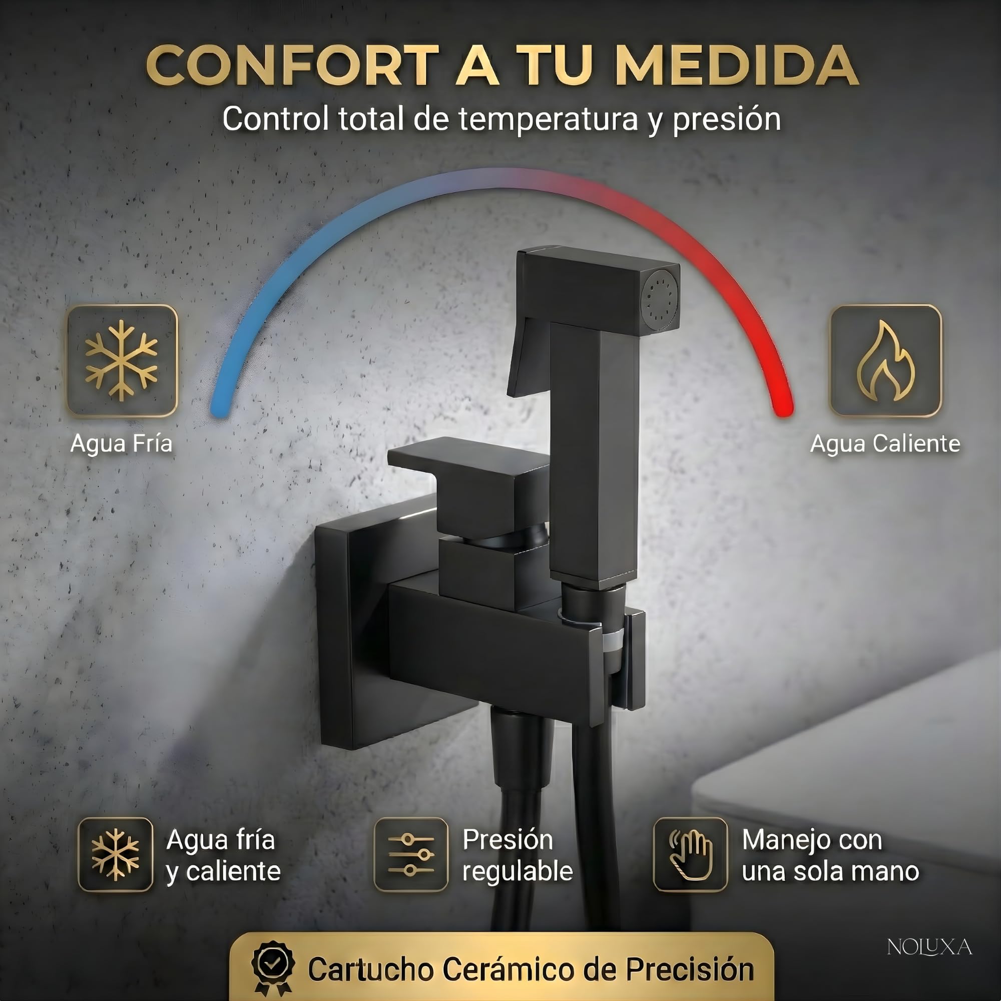 IMEX - Ducha Bidet Agua Fría y Caliente Color Negro | Grifo Bidet Empotrado para WC Black Gun Metal | Ducha Higiénica Monomando para Inodoro | Grifería Sustituto de Bidé | Serie Irlanda