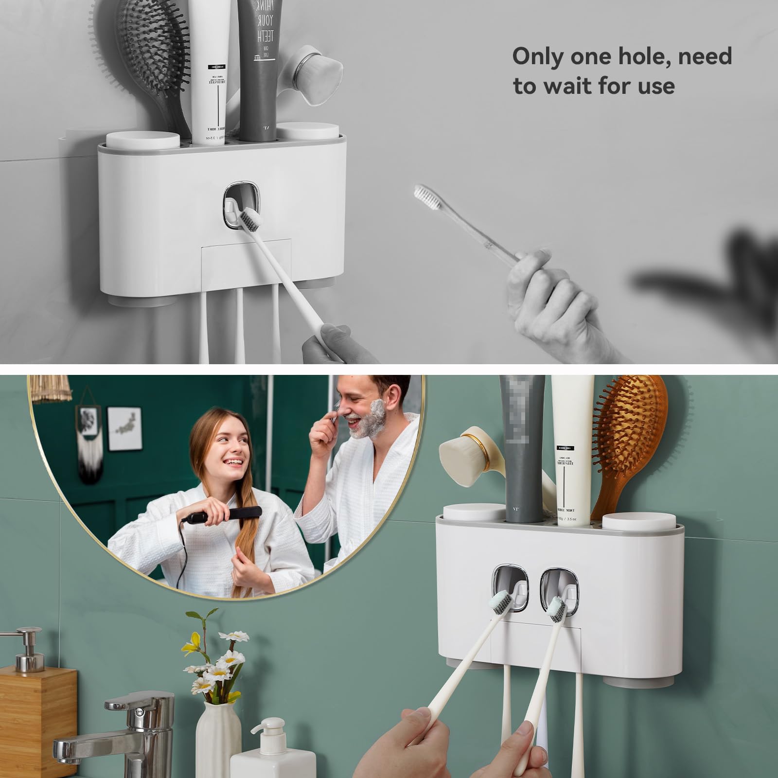 Soporte para Cepillo de Dientes, Montaje en Pared para baño con dispensador de Pasta de Dientes, exprimidor de Pasta de Dientes eléctrico automático de 4 Tazas,Blue