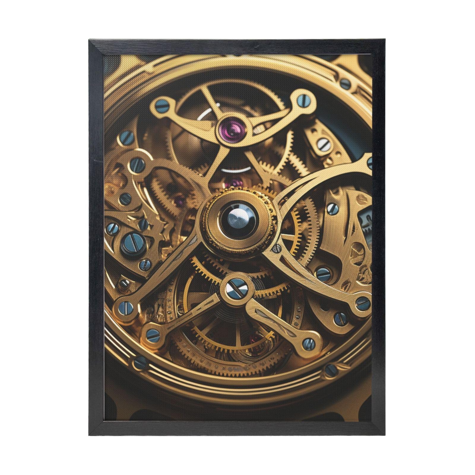 Framed Wall Art - Decorative Canvas Painting Cool Steampunk Gears Pictures Poster Aesthetic Modern Prints Artwork for Bedroom Office Wall Decor Ready To Hang 12x16 in
