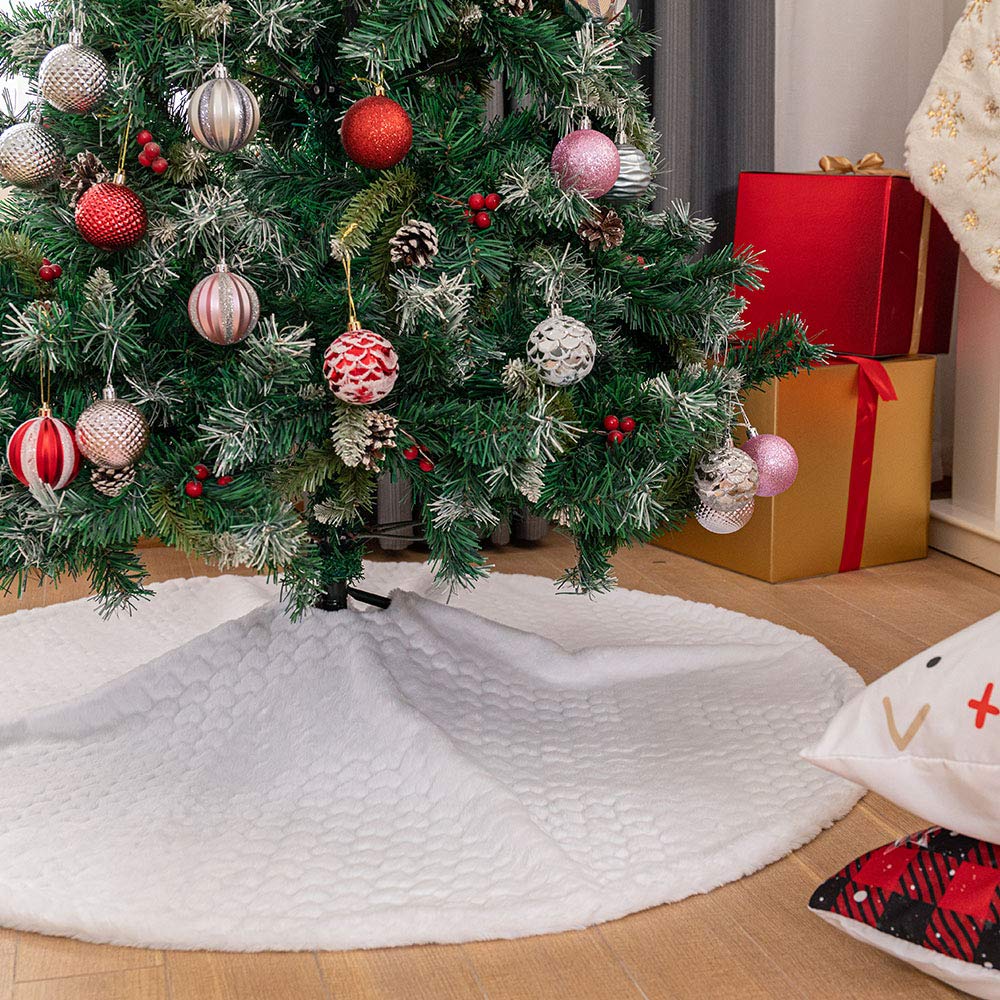 Jupe De Sapin De Noël, 78cm Tapis De Sapin Blanc Peluche, Couverture De Sapin De Noël