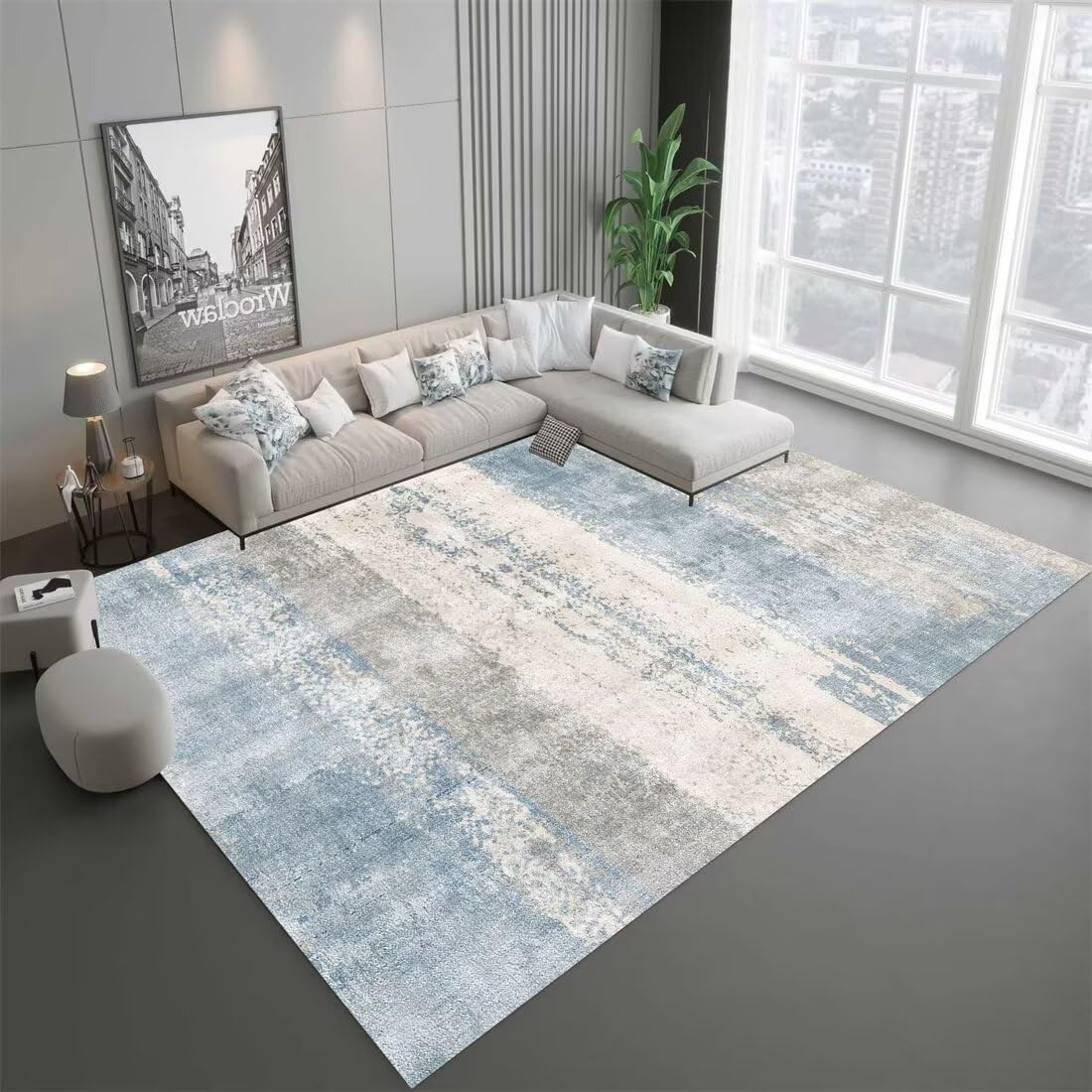 Tapis d'entrée gris-bleu 140x200cm moderne et antidérapant pour chambre