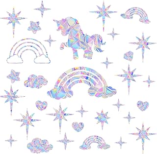 66pcs Stars Horse Rainbow Window Clings, Static Prism Window Decals for Glass Reflective Bird Anti Collision Strike Prevention Stickers