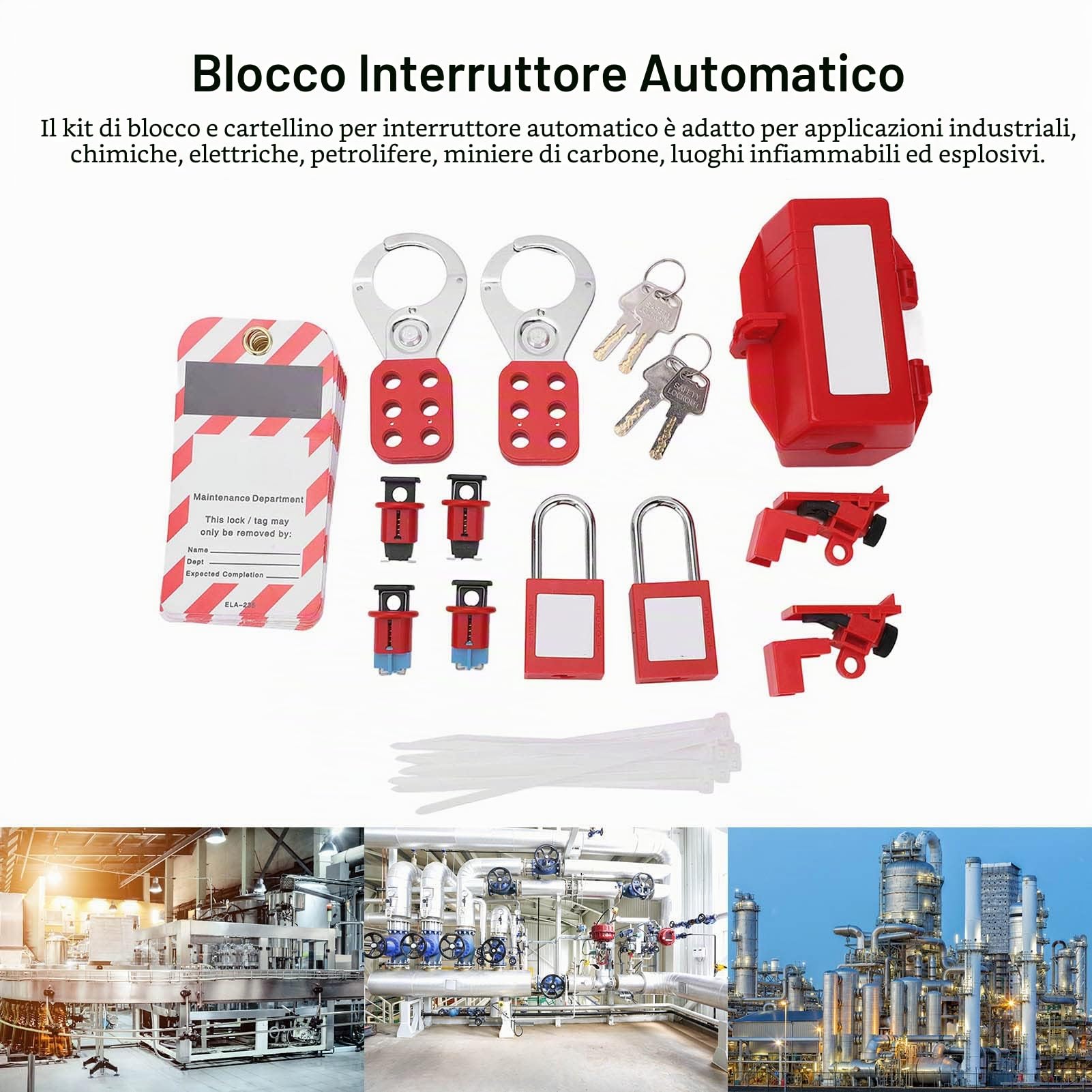 Kit di Blocco Per Elettricisti, Kit di Blocco Tagout, Lucchetto di Blocco di Sicurezza, Kit di Blocco Tagout Interruttore Elettrico Lucchetto di Sicurezza Loto Tag Hasps Set Per Industria, Energia Ele