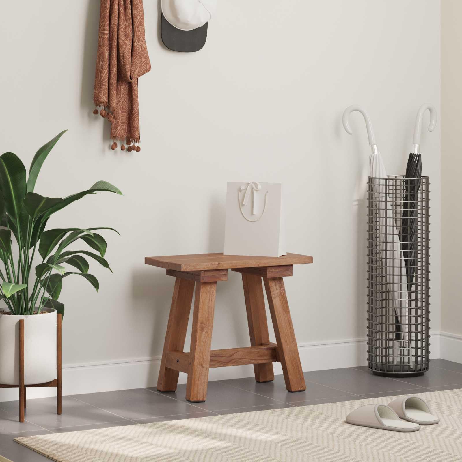 Banc pour couloir en bois naturel d'acajou 50cm assise pour salle à manger