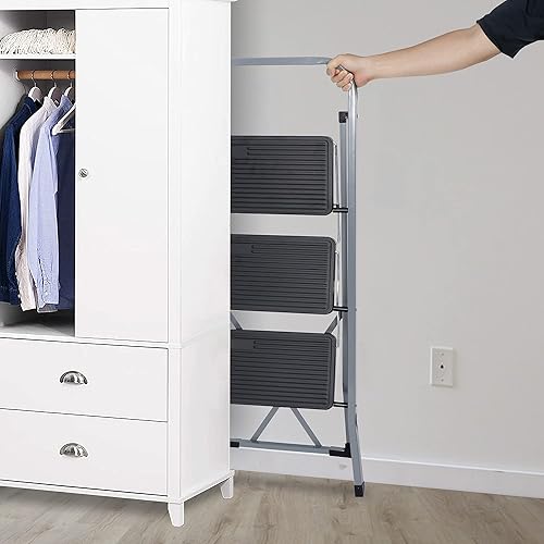 Miniatura 3 de JungleA Escalera de 3 escalones, taburete plegable para adultos, escalera ancha antideslizante para el hogar, cocina, armario, garaje y oficina,