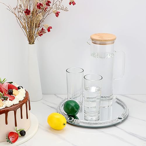 Miniatura 8 de JUXYES Bandeja decorativa de diamante triturado, bandeja de maquillaje brillante para cosméticos, bandeja de tocador con espejo, bandeja decorativa