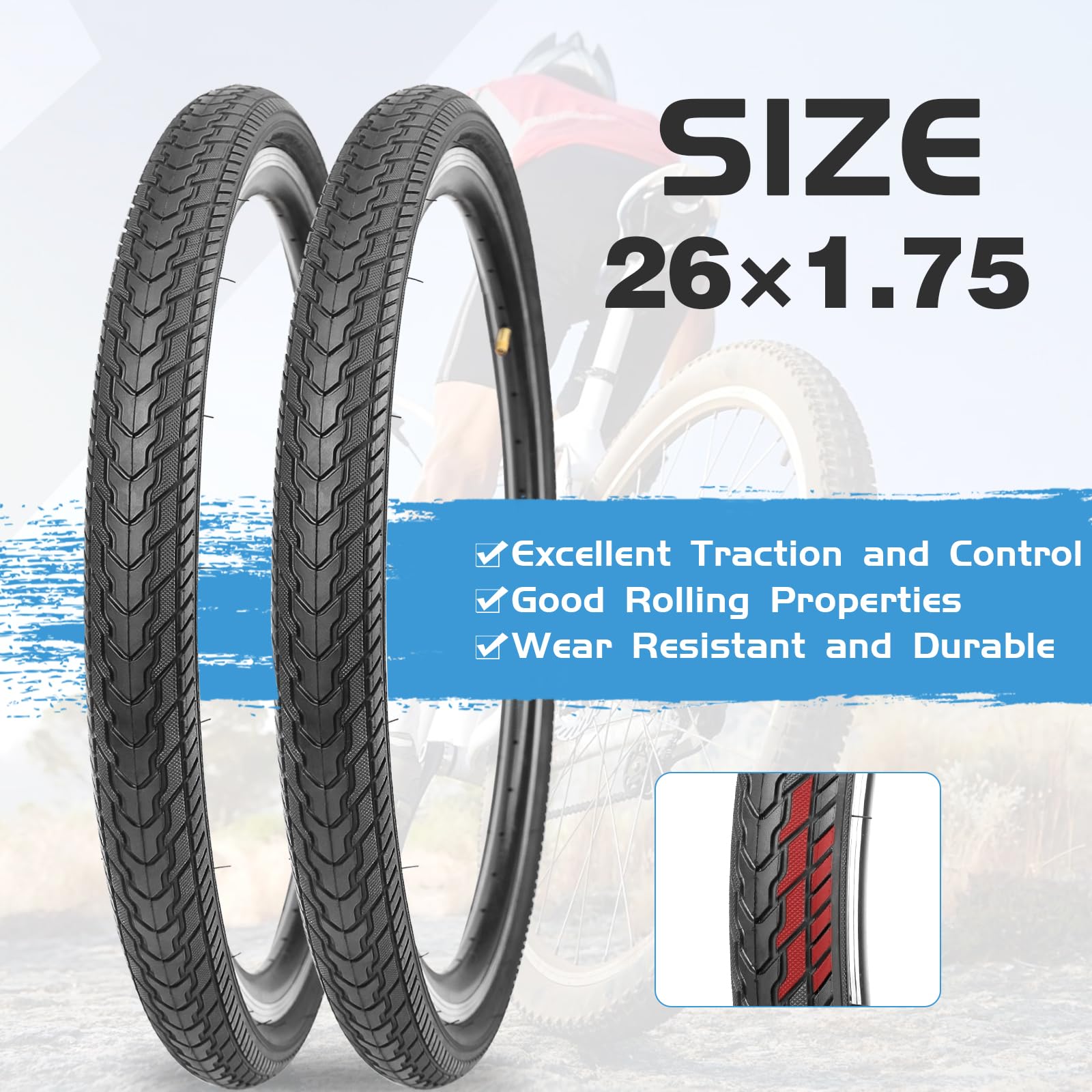 ZUKKA 2 x składana opona 26 x 1,75, 47-559, składane, do rowerów górskich, dziecięcych, crusier, przełączników, 2 szt