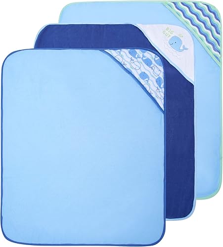 Miniatura 2 de Buttons & Stitches Paquete de 3 toallas de bebé con capucha de ballena azul, 26 x 30 pulgadas
