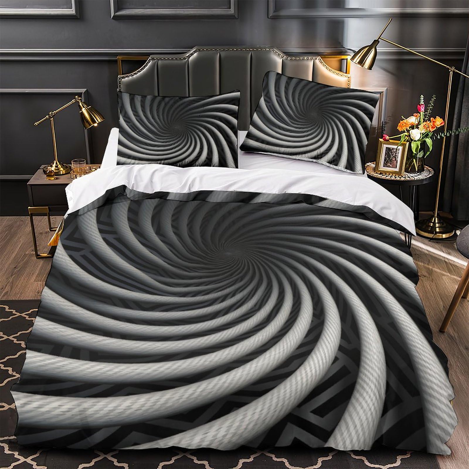 Stampato in 3D Capogiri Copertina Stampata Microfibra Disegnata Set Di Biancheria Da Letto Stile Morbido Con 2 Federe,King（220x240cm）, Per Adolescenti E Adulti
