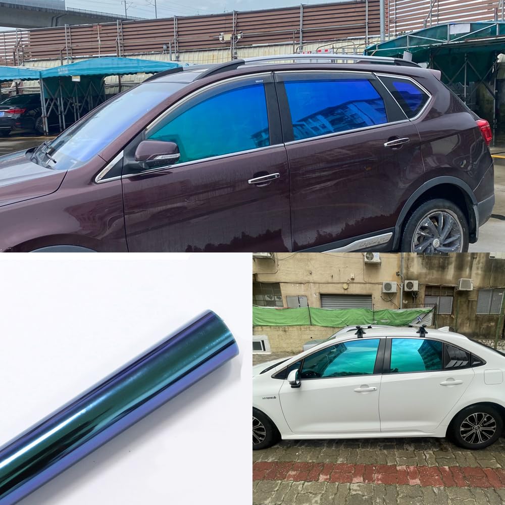 pellicola oscurante vetri auto blu camaleonte VLT 67% 50x300cm | Blu che cambia in verde, Pellicola oscurante per auto con protezione solare