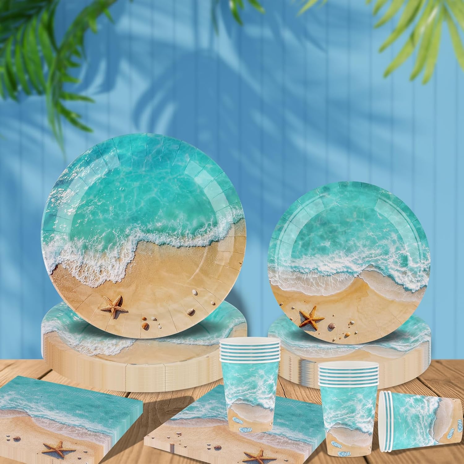 Beach Party Decorations Set for 24-Disposable Paper Plates and Napkins, Cups, Tablecloth, Tableware Summer Pool Seashell Party Decor for Hawaiian Summer Birthday Themed Party Supplies