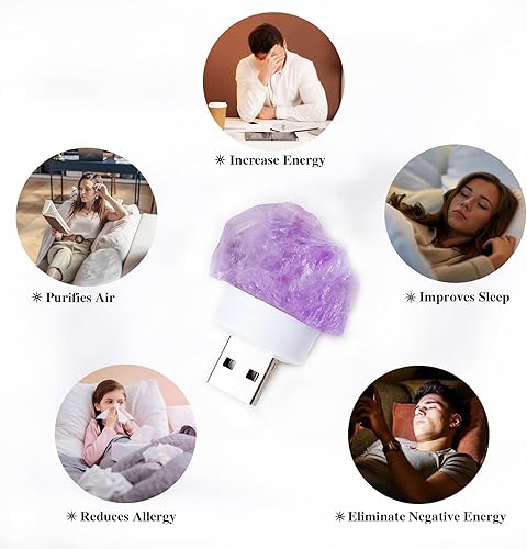 Miniatura 3 de Runyangshi 2PCS Natural Amethyst Night Lamps 1.2-1.6in Raw Stone Healing Crystal Irregular Crystals Gem Bedroom Night Lamp Home Decor Gifts