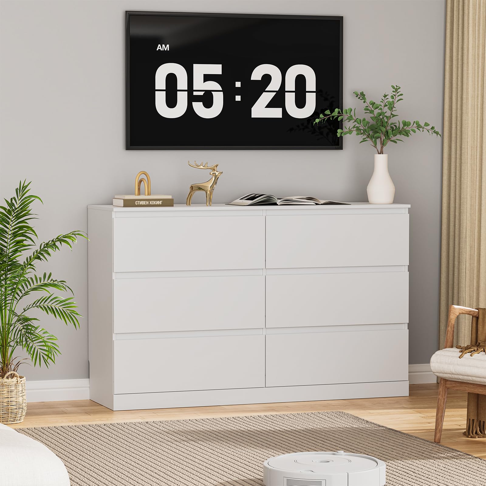 Asgolion Kommode mit 8 Schubladen, 120 x 36 x 75 cm, Moderne Kommode mit versteckter Schublade, Kommode mit Großer Kapazität, Holzkommode für Wohnzimmer, Schlafzimmer oder Flur, weiß, EU25DS126W