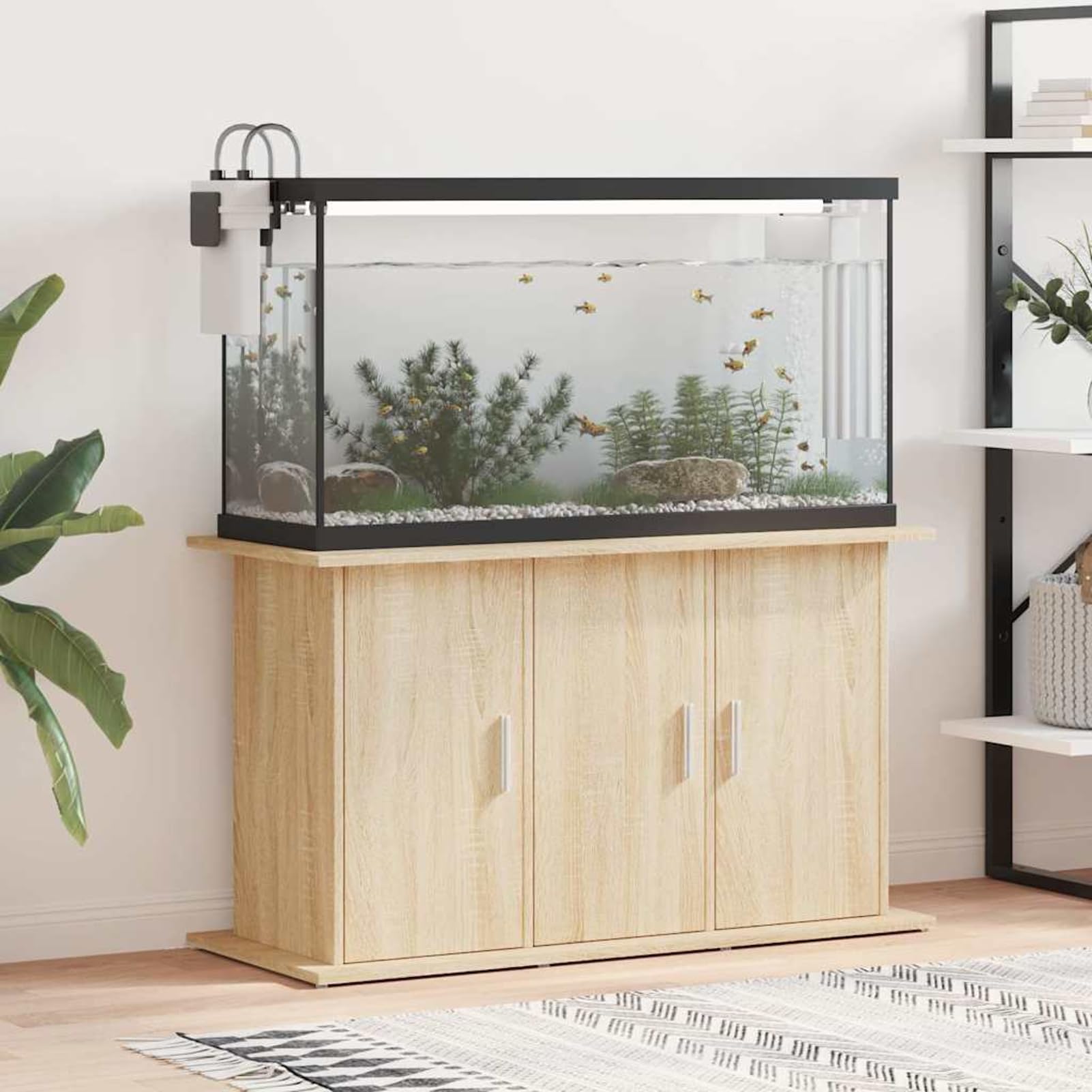 Gecheer Aquarium Stand with Storage, Engineered Wood Fish Tank Cabinet, Sonoma Oak 101x41x58 cm, for Ornamental Fish and Aquatic Plants Display 833634