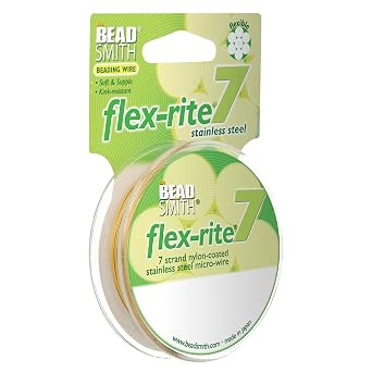 The Beadsmith Flex-Rite Beading Wire - 7-Strand Nylon-Coated Stainless-Steel Wire, 0.018" 0.45 mm Dia, Metallic Gold, 30 ft Spool, Durable Necklace & Bracelet String, for Jewelry Making Supplies