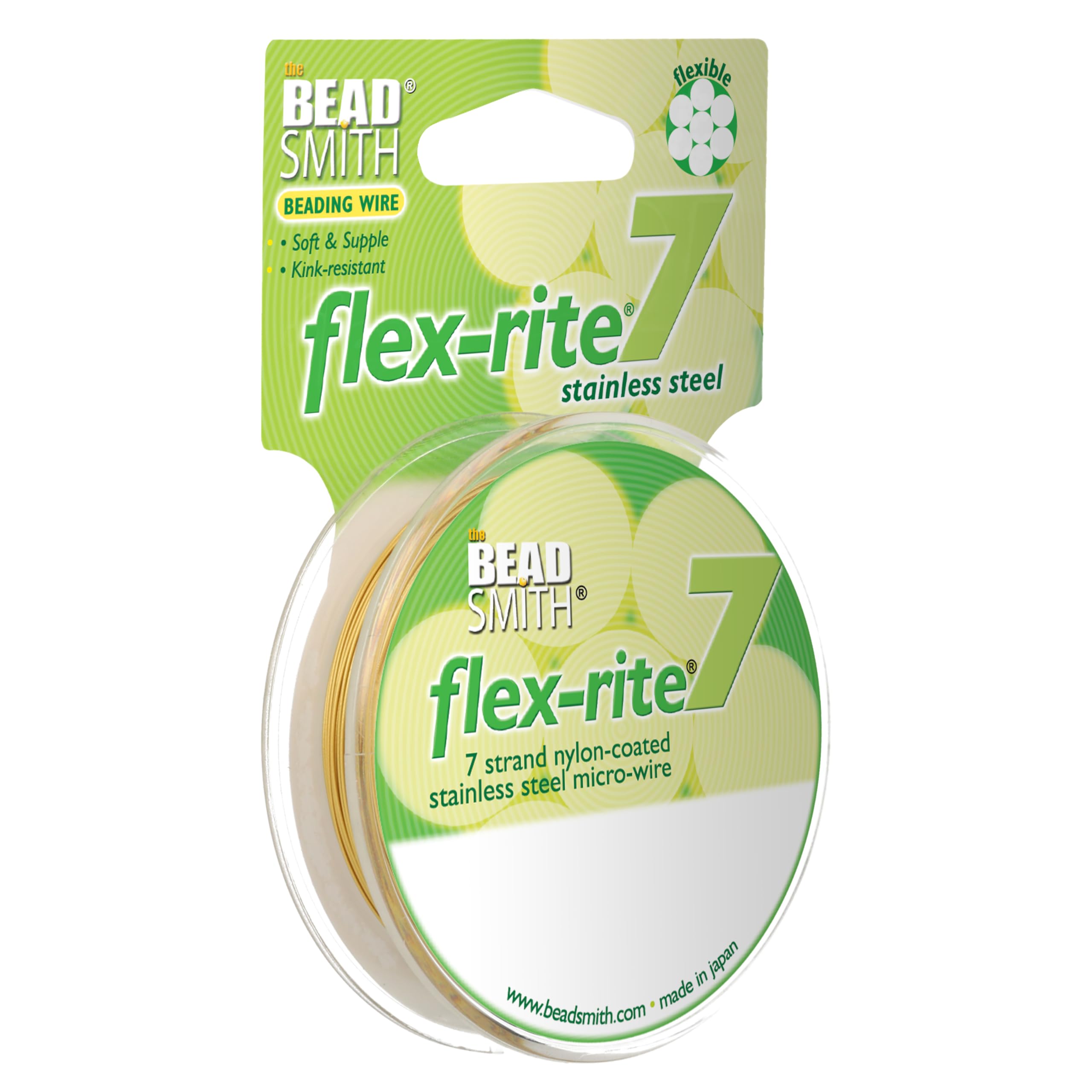 The Beadsmith Flex-Rite Beading Wire - 7-Strand Nylon-Coated Stainless-Steel Wire, 0.018" (0.45 mm) Dia, Metallic Gold, 30 ft Spool, Durable Necklace & Bracelet String, For Jewelry Making Supplies — image 1