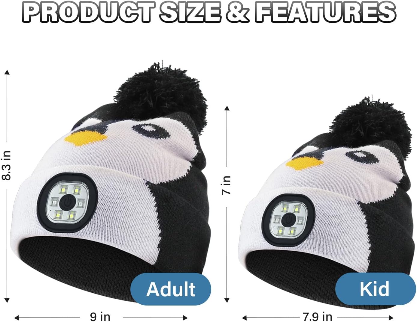 LED Beanie with Light for Adults, USB Rechargeable Headlamp Cap Unisex Winter Warm Knit Night Light Hat for Camping Running - Image 2