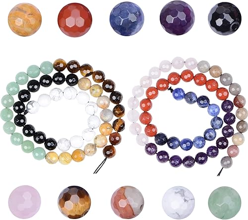 Miniatura 2 de Massive Beads 80 cuentas de cristal natural de 0.394 pulgadas, 10 materiales, piedras preciosas facetadas, redondas sueltas y curativas con cordón