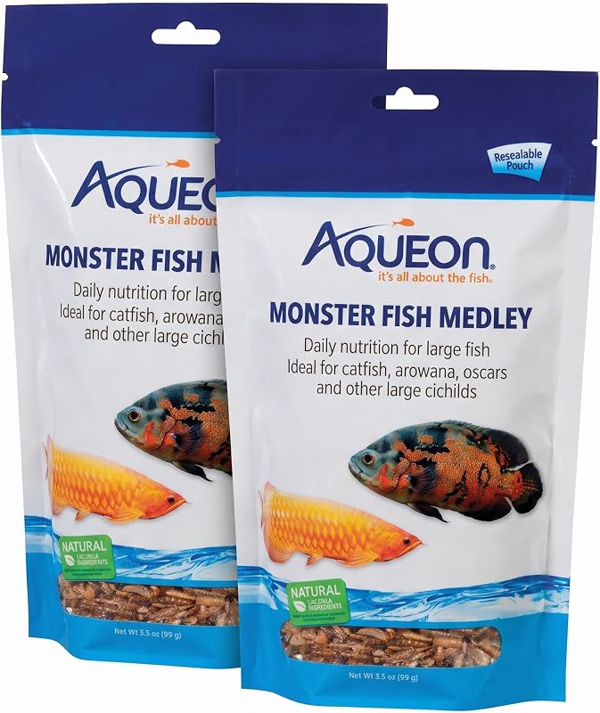 Aqueon Monster Fish Medley para Peixes Grandes com Camarão de Rio e Tenébrios, Pacote com 2 de 99 g