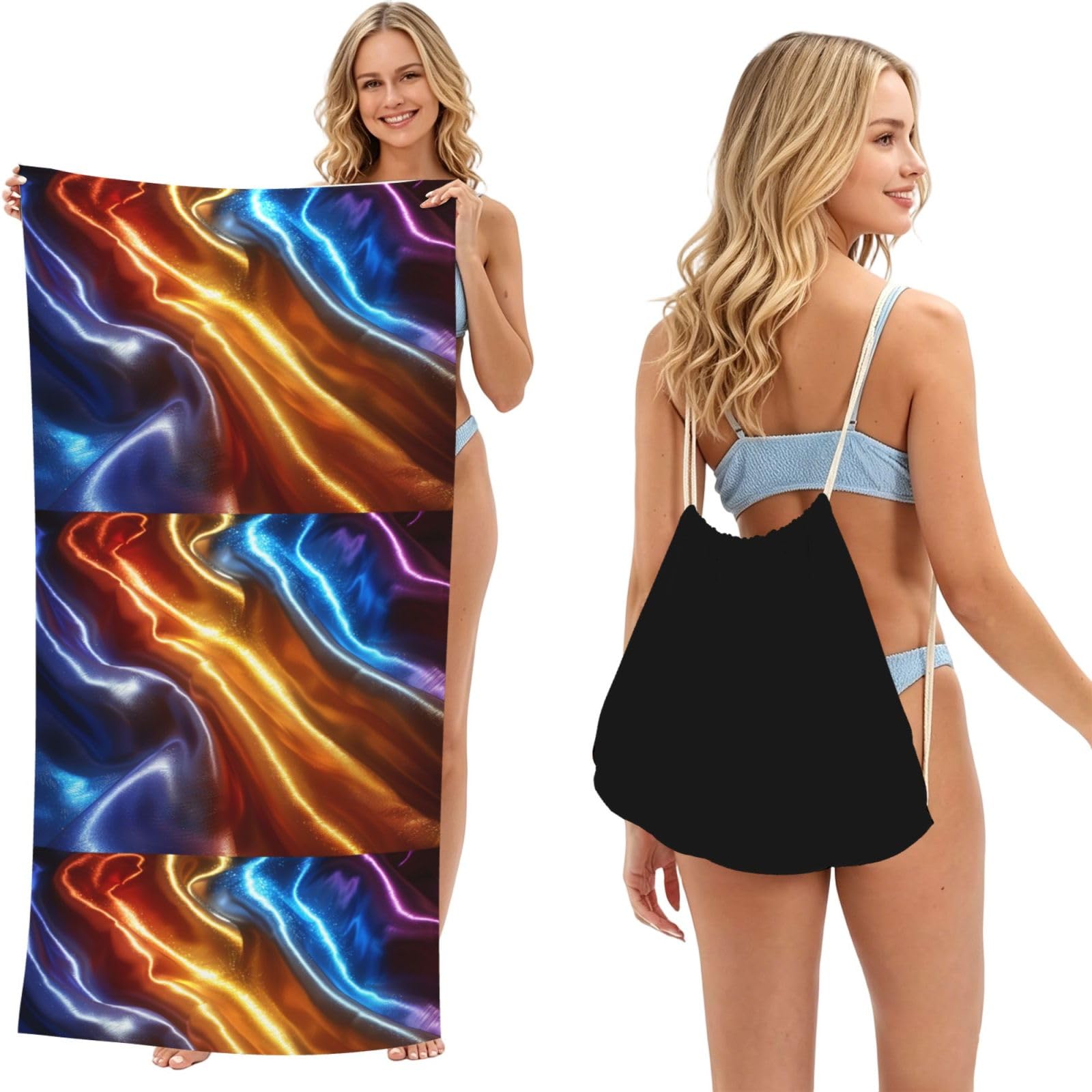 SKGOHLH Rainbow Silk 2in1 Packable Beach Towel Bag Women