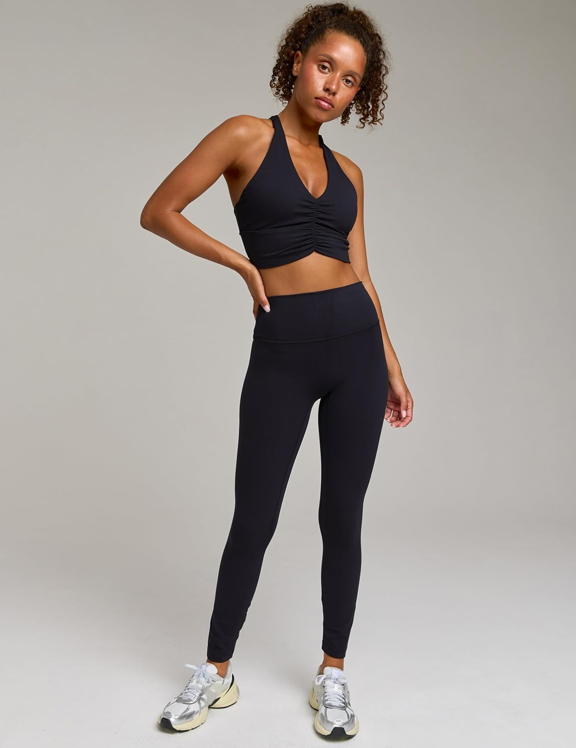 Women's Serene Scrunch Longline Sports Bra V Neck Padded Yoga Tank Wide Straps Cross Back Crop Tops - Image 4