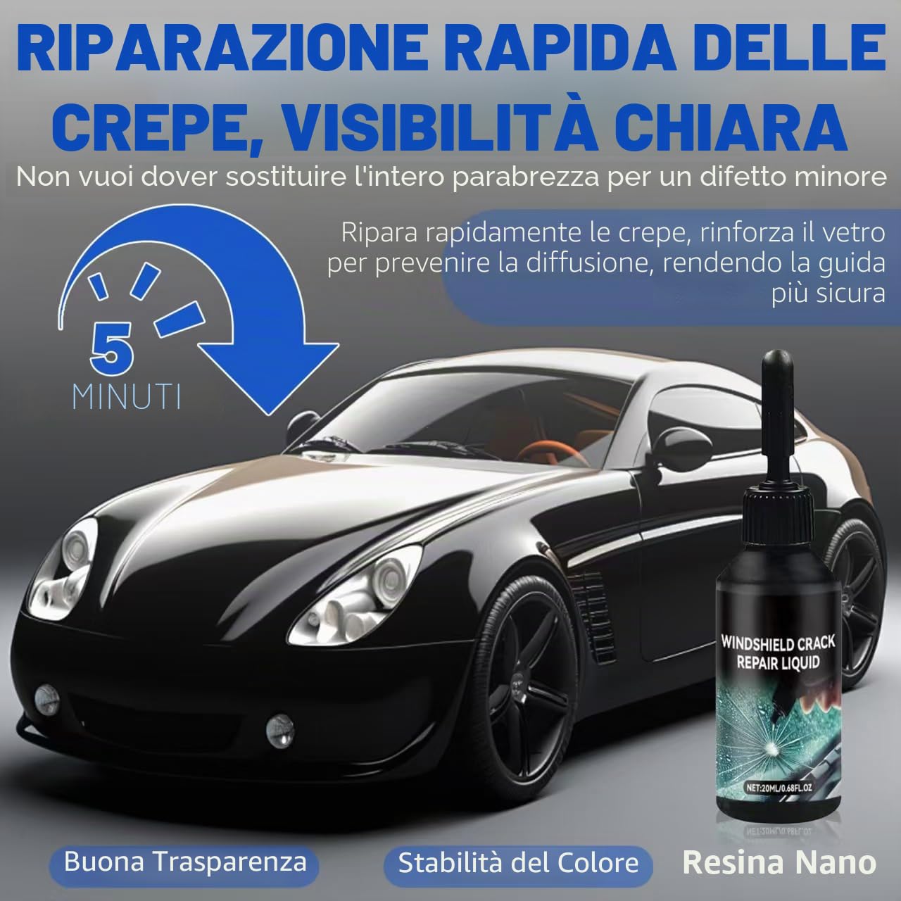 Kit di Riparazione del Vento Cracking per Chip e Cracks, Kit di Riparazione per Auto Windshield Crack Repair Liquid for Cracks, Kit di Riparazione del Chip Rock Windshield (1)