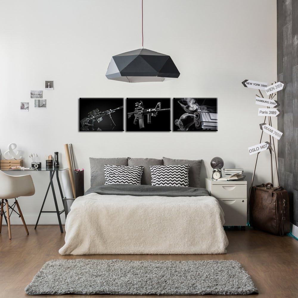 KREATIVE ARTS Painting Sniper and Rifle Gun Black and White Military Pictures Canvas Wall Art, 12" x 16", Multicolor, 3 Piece