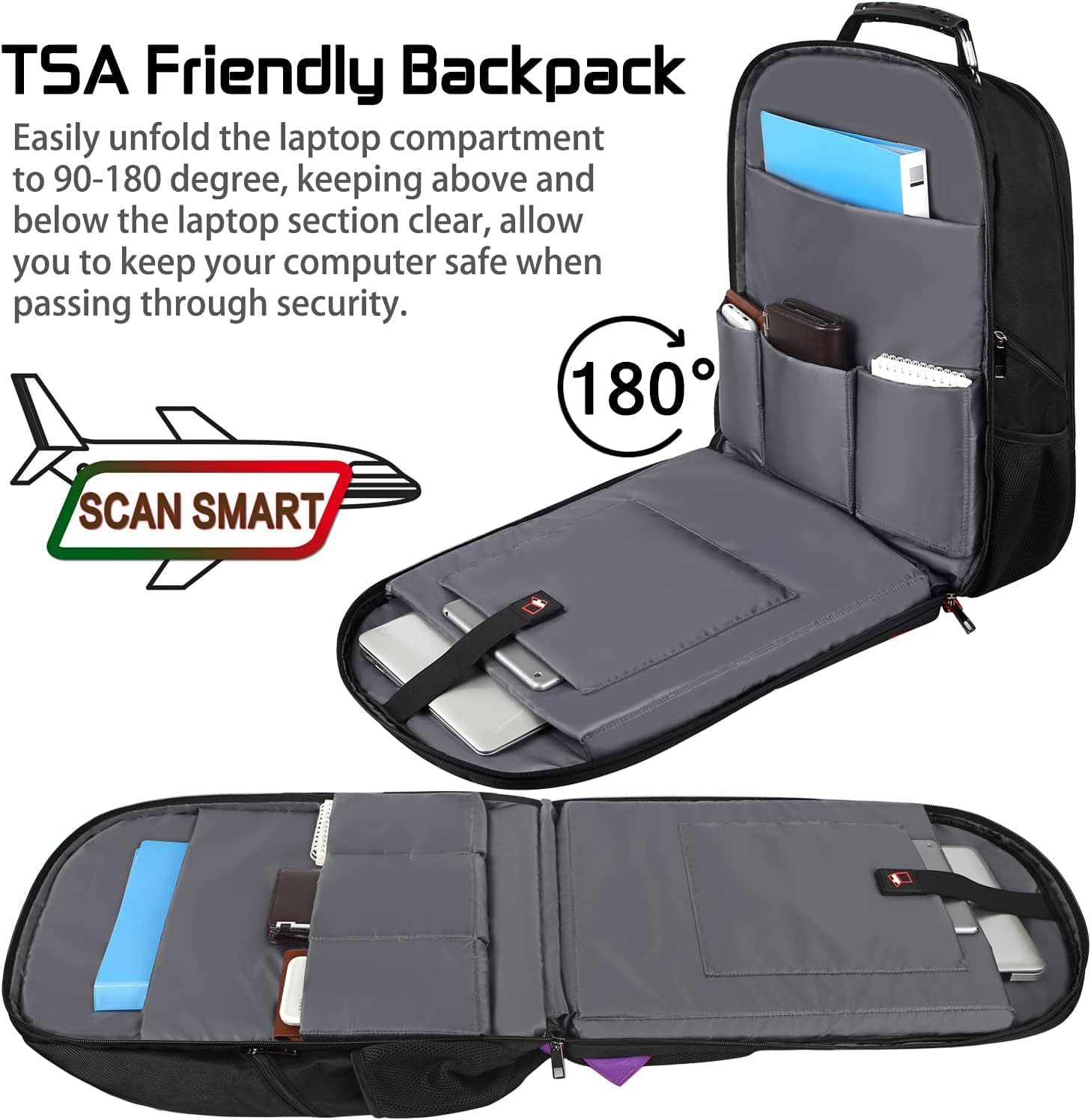 Mogplof 18.4 inch Travel Backpack Men Women, 55-60L Extra Large Laptop Backpack RFID Anti Theft TSA Friendly Flight Approved Backpacks, Water Resistant College School Heavy Duty, Purple