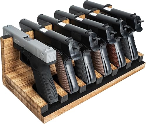 Miratino Estante para pistolas, soporte de madera maciza para pistola para almacenamiento seguro de armas, gabinete de armas
