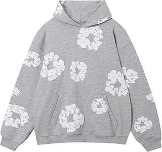 PLAYPUNK Men Flower Puff Print Hoodie Oversized Graphic Vintage Y2K Hoodies for Women Pullover Harajuku Gothic Streetwear