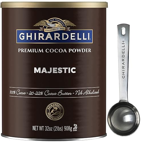 Ghirardelli Majestic - Cacao en polvo de alta calidad lata de 32 onzas con cuchara barista estampada Ghirardelli Ghirardelli Majestic - Cacao en polvo de alta calidad lata de 32 onzas con cuchara barista estampada Ghirardelli