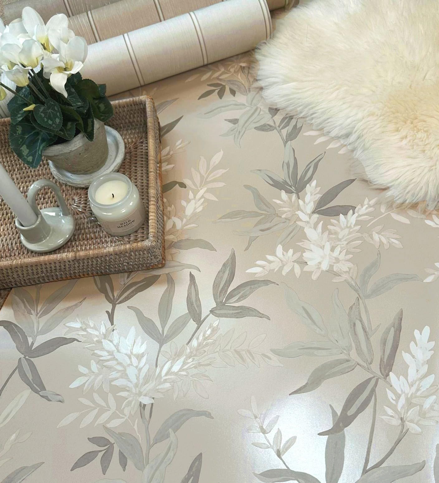 GAULAN 683582 - Papel pintado floral con hojas y ramas elegantes con tonos beige para pared salón dormitorio pasillo comedor - Rollo de 10 m x 0,53 m