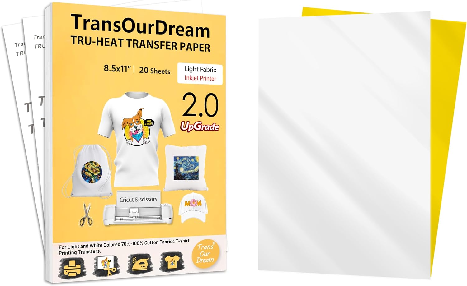 Amazon.com: TransOurDream Tru-Iron on Heat Transfer Paper for Light Fabric (20 Sheets, 8.5x11 ...