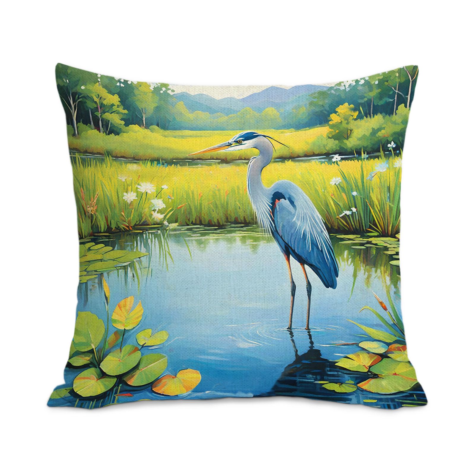 Decgarsun Pillow Covers 18 x 18 Couch Heron Green Watercolor Decorative Linen Throw Pillow Case Square Sofa Cushion