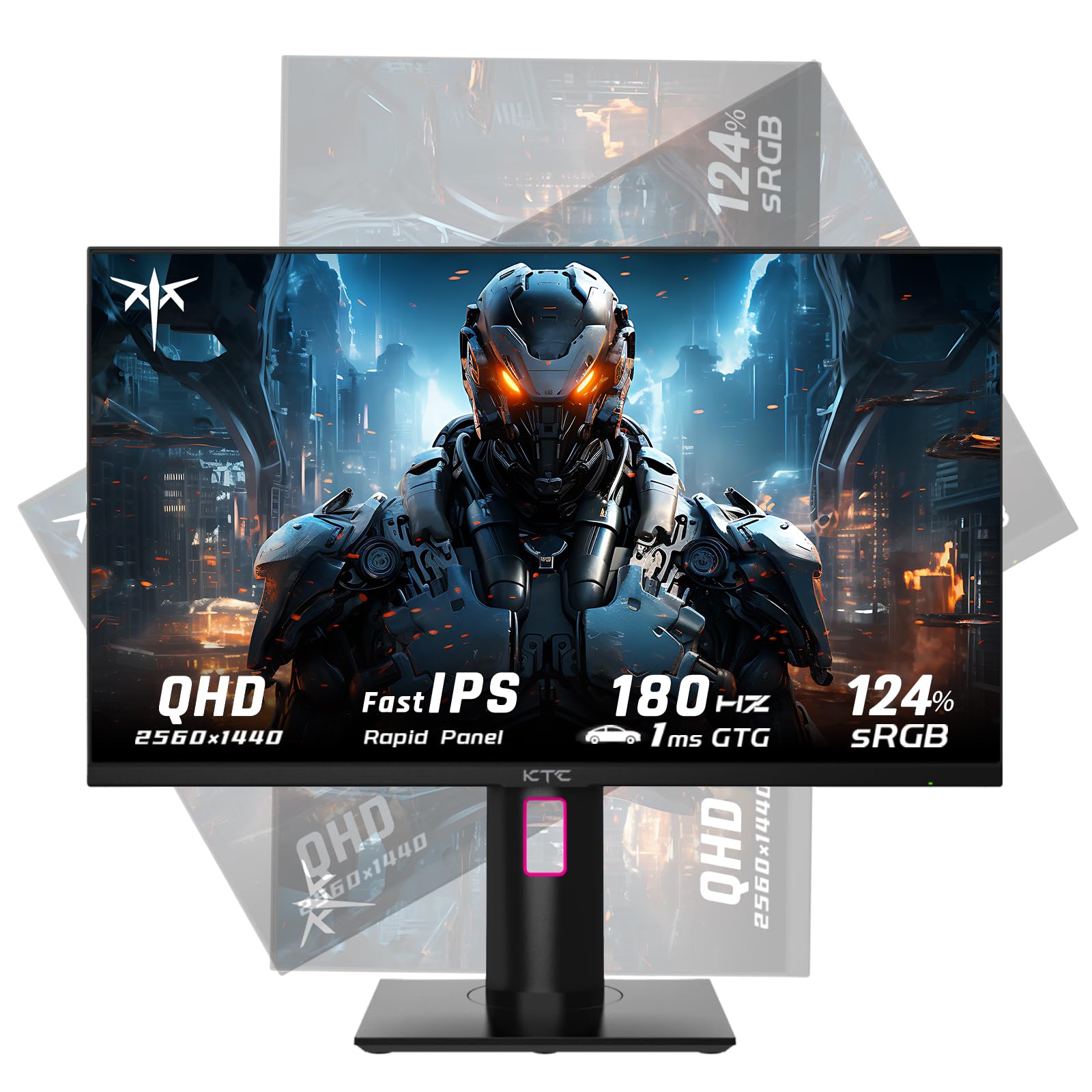KTC Monitor Gaming de 27 Pulgadas, Monitores PC Fast IPS 1440p 180Hz, Monitor de Ordenador 2K QHD 1ms GTG, HDR Vertical/HDMI/USB C/DP, FreeSync y G-Sync, inclinación Ajustable en Altura, H27T22
