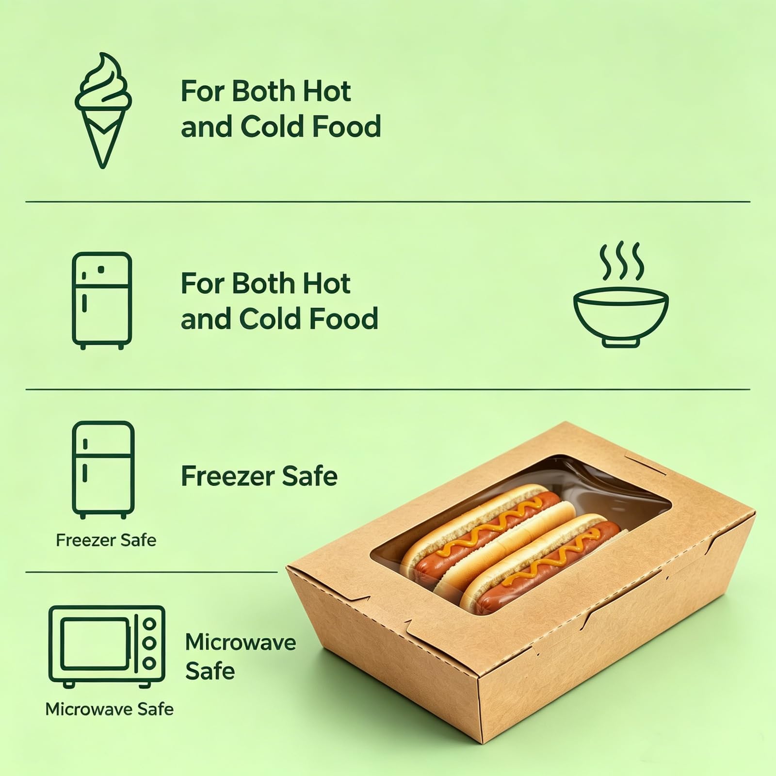 Paquete de 50 recipientes de comida para llevar con ventana, cajas de papel kraft de 40 onzas para microondas, recipientes plegables para repostería para catering, restaurantes, fiestas