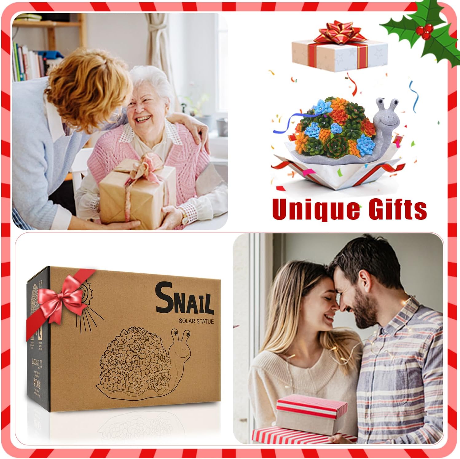 Nacome Snail Statues with Succulent for Garden Decor: Solar Outdoor Clearance Outside Yard Art Porch Patio Balcony Front Lawn Ornaments –Birthday Gifts for Mom Grandma Women Gray Snail