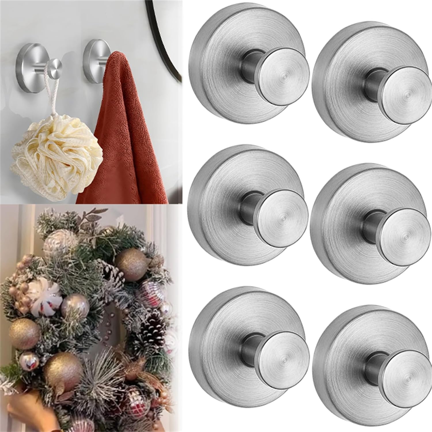 Wreath Hooks for Front Door, New Stainless Steel Suction Cup Wreath Hanger Holder, No-Drill Suction Cup Hooks for Wreaths on Glass