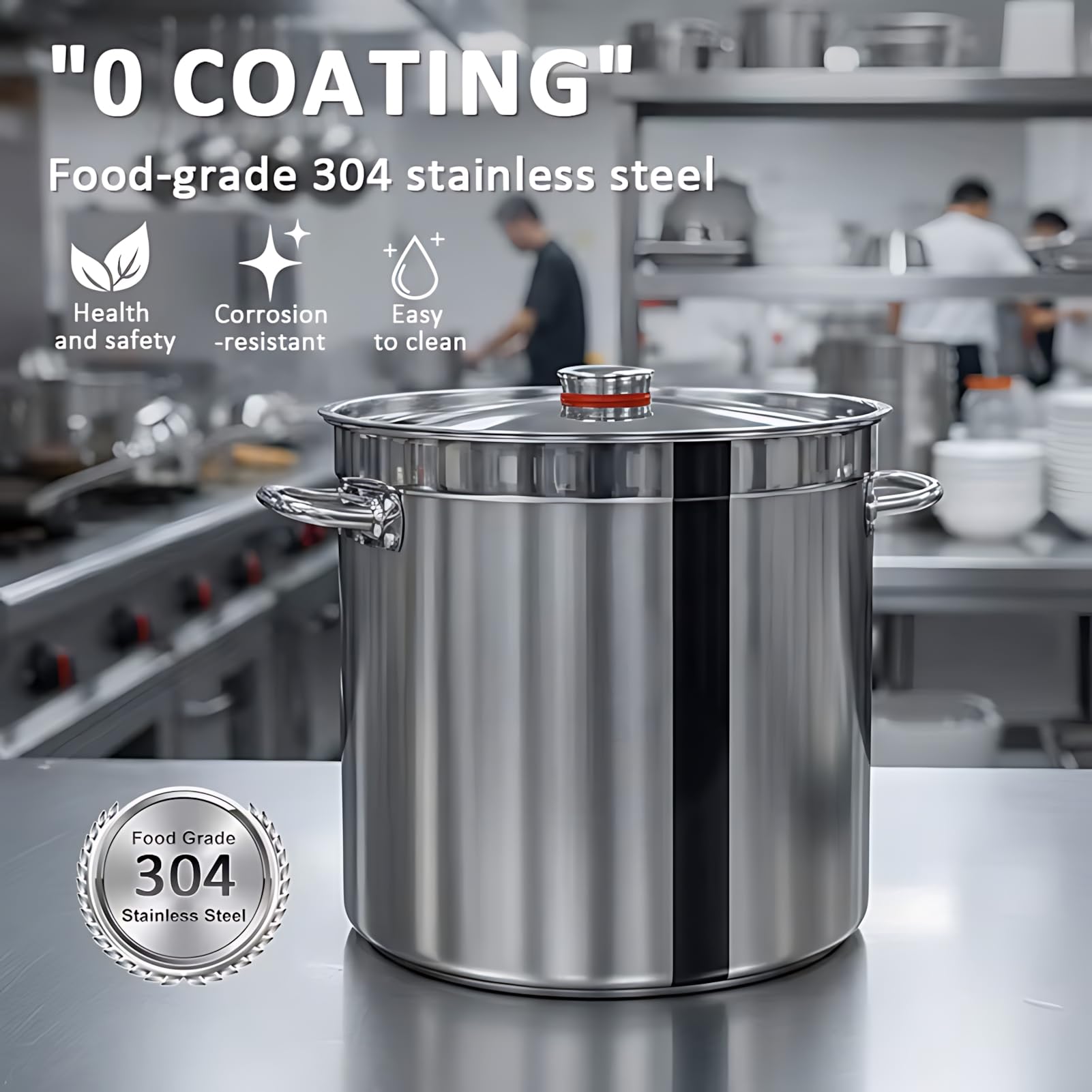 Pentola in acciaio inox resistente, grande pentola commerciale con coperchio e manico per fornelli a induzione e a gas, ideale per zuppe e stufati